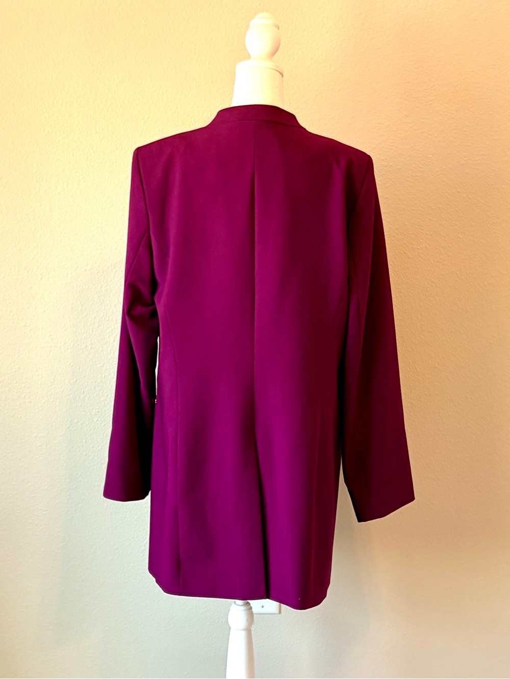 Calvin Klein Women's Open Front collarless Longline Blazer Jacket Magenta Purple - Picture 2 of 12